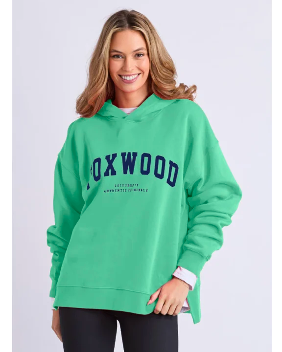 Foxwood Interval Hoodie - Bright Mint & Navy | Oversized Cotton Fleece