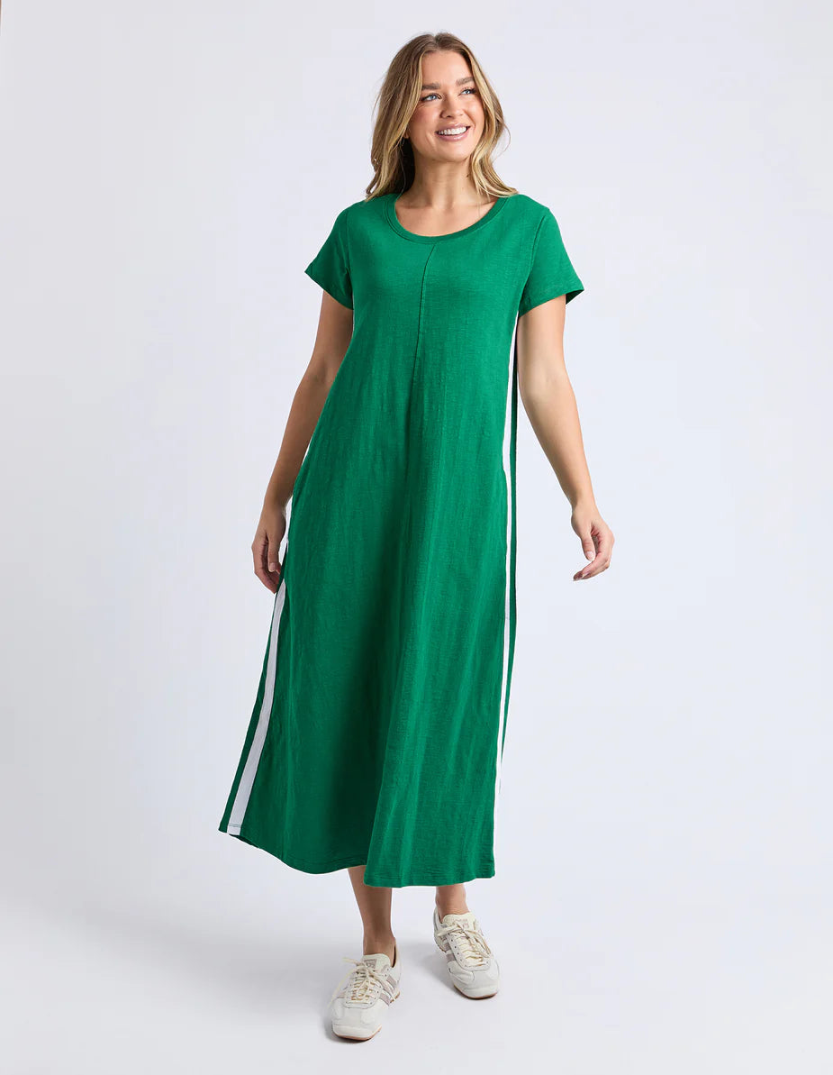 Foxwood Recovery Dress - Green & White | Women’s Relaxed Cotton Midi Dress
