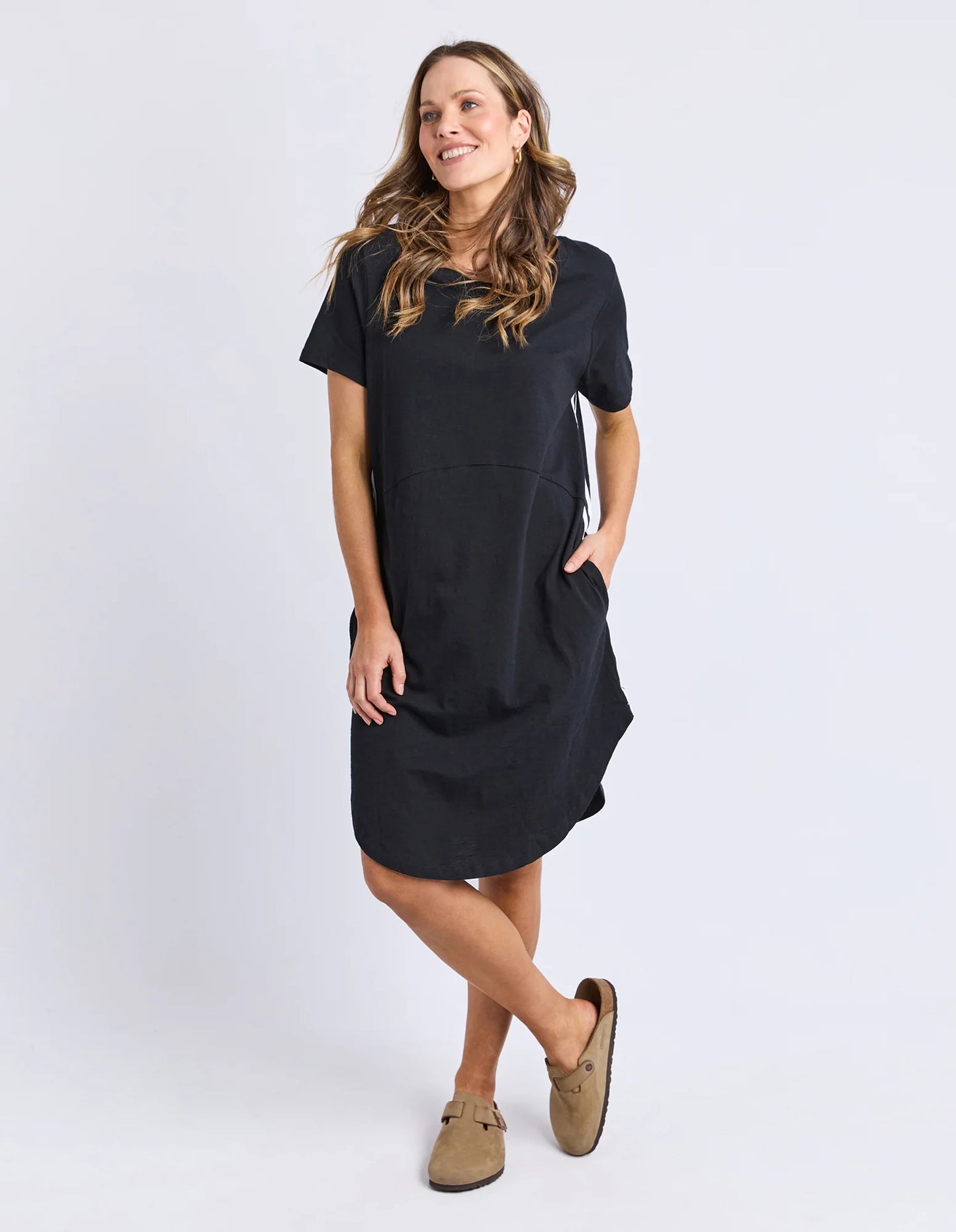 Foxwood Bay Tape Dress - Black | Everyday Relaxed Cotton T-Shirt Dress