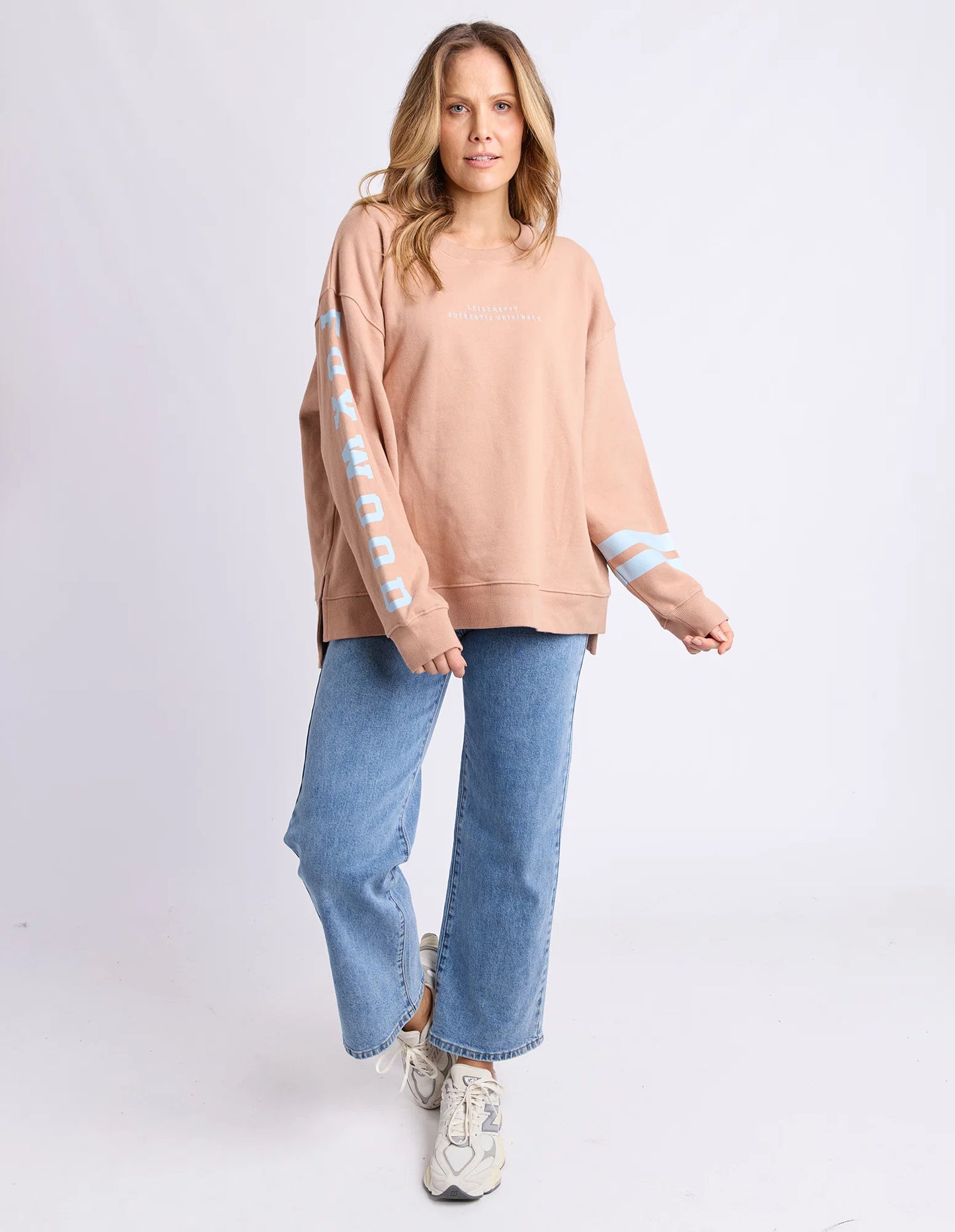 Foxwood Origin Crew - Tan & Light Blue | Oversized Cotton Fleece