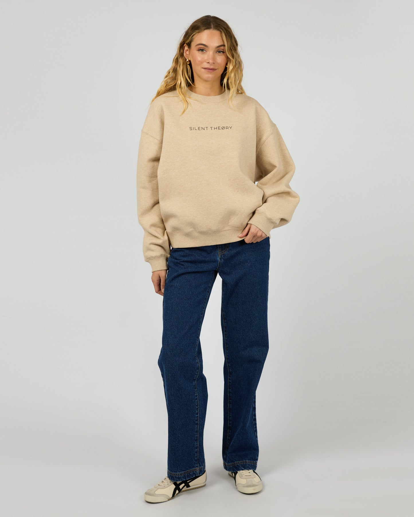 Silent Theory Logo Crew - Oat | Women's Soft Fleece Oversized Sweatshirt