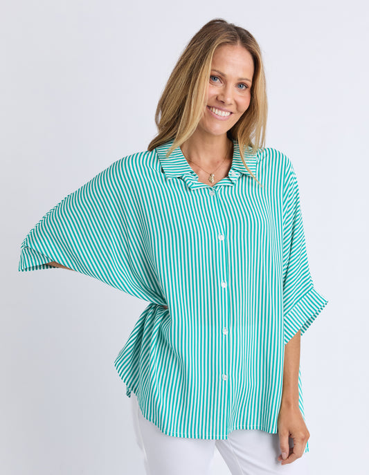 Elm Luna Shirt – Light Green Stripe | Women’s Viscose Boxy Fit Shirt