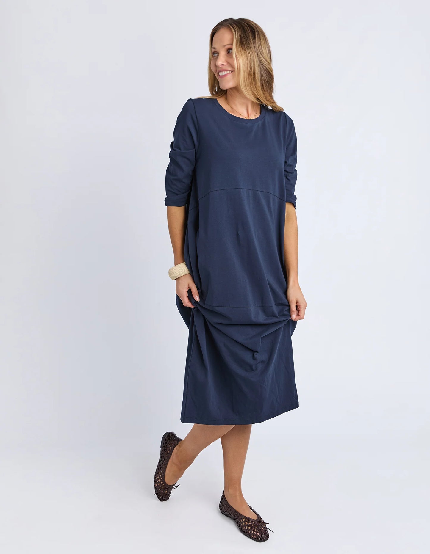 Elm Diana Dress 3/4 Sleeve - Navy | Women's Everyday Cotton Dress
