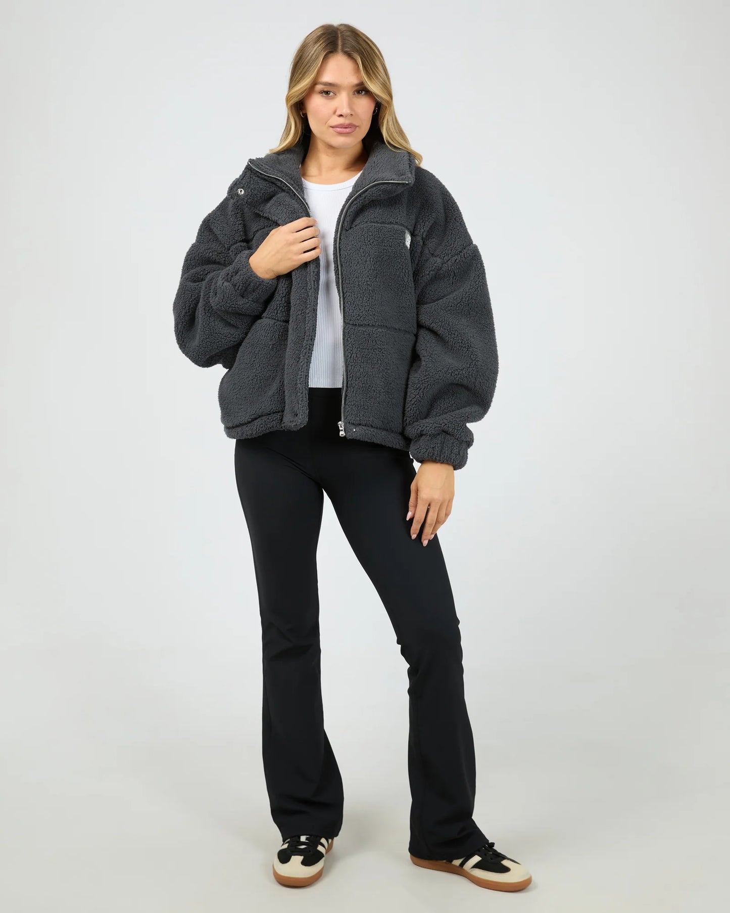 All About Eve Cosy Club Teddy Jacket - Charcoal | Women's Teddy Fleece Zip Jacket