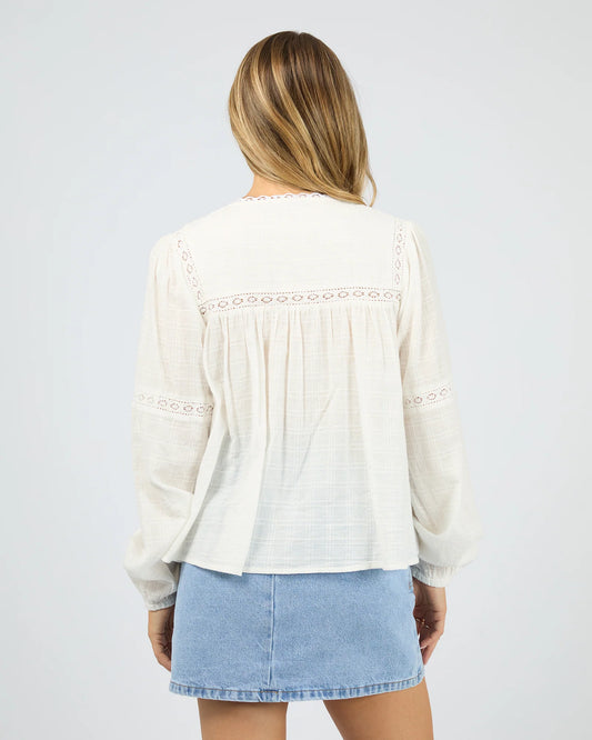 All About Eve Lark Shirt - Vintage White | Women's Textured Cotton Blouse