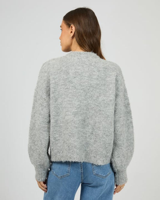Back view of Tillie Cardigan in Grey Marle — relaxed silhouette