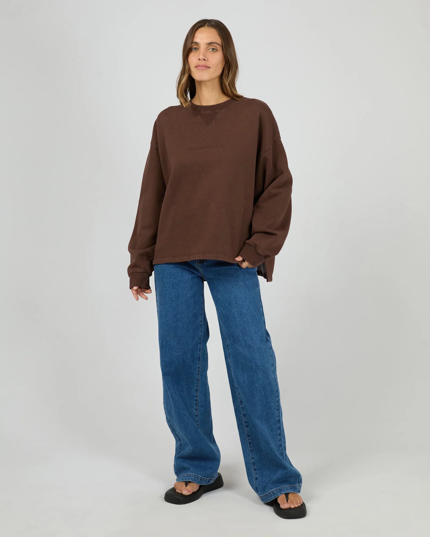 All About Eve Washed Box Crew - Brown | Women’s Oversized Vintage‑Wash Sweatshirt