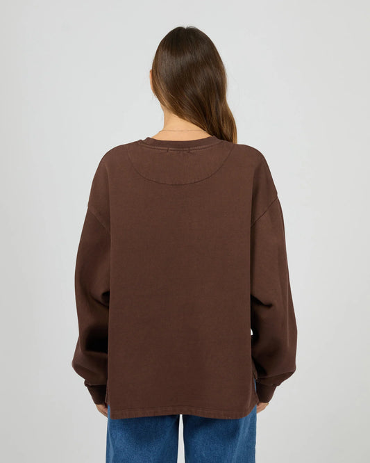 All About Eve Washed Box Crew - Brown | Women’s Oversized Vintage‑Wash Sweatshirt
