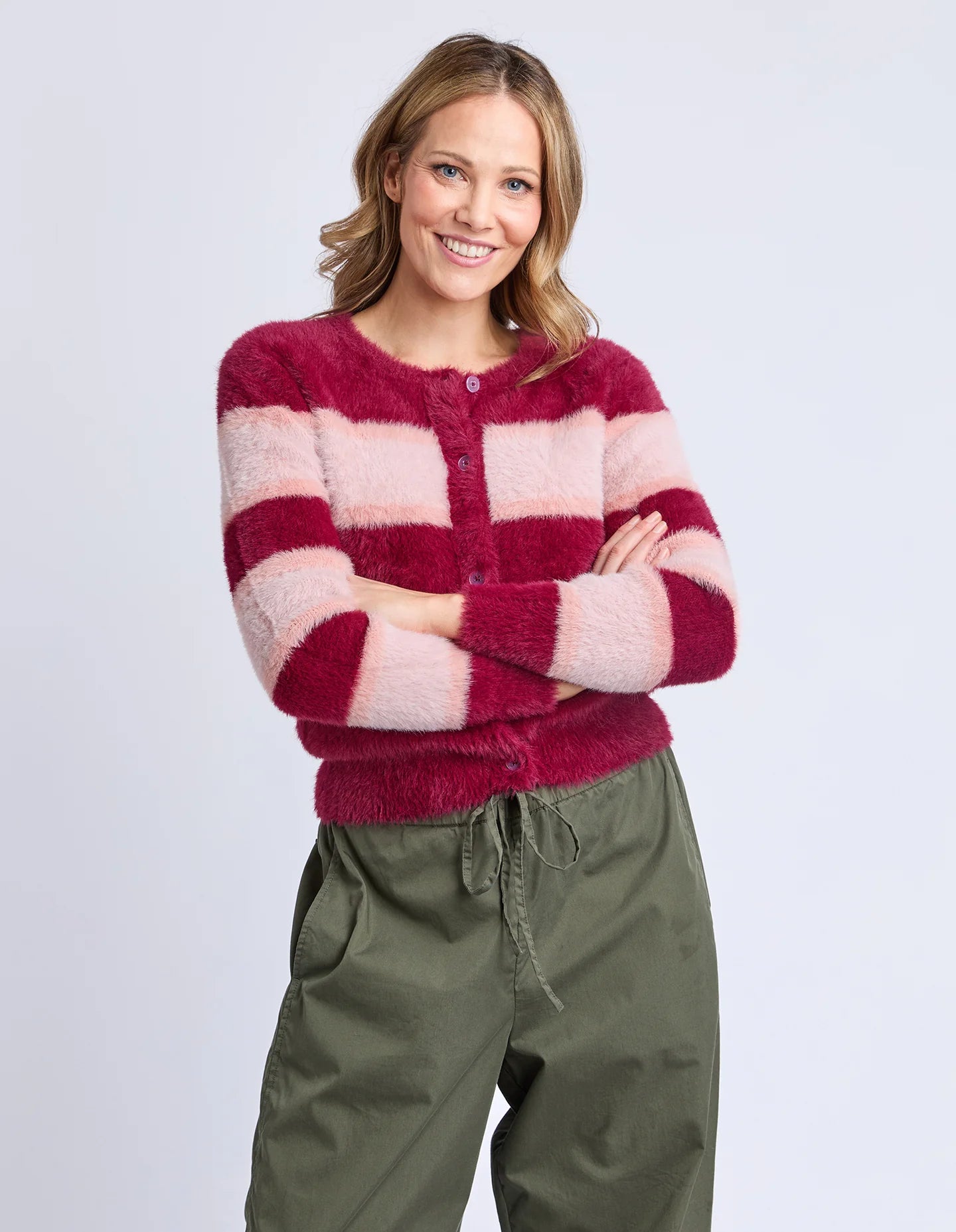 Elm Anna Ombre Knit Cardigan - Maroon Ombre Stripe | Cosy Women’s Knitwear NZ