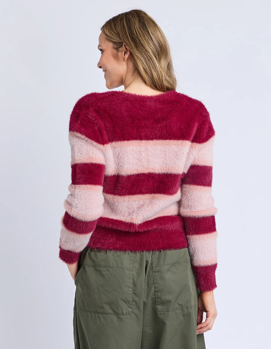 Elm Anna Ombre Knit Cardigan - Maroon Ombre Stripe | Cosy Women’s Knitwear NZ