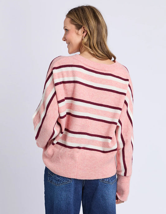 Back view of Elm Elsa Stripe Knit in Rose Stripe — relaxed silhouette