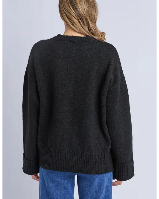 Elm Intarsia Star Knit - Black | Relaxed Fit Wool Blend Jumper