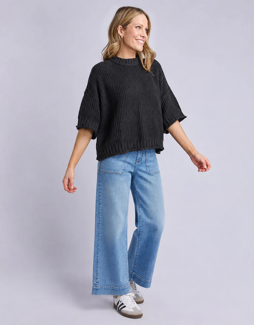 Elm Luela Short Sleeve Knit - Black | Women's Cotton Everyday Knit