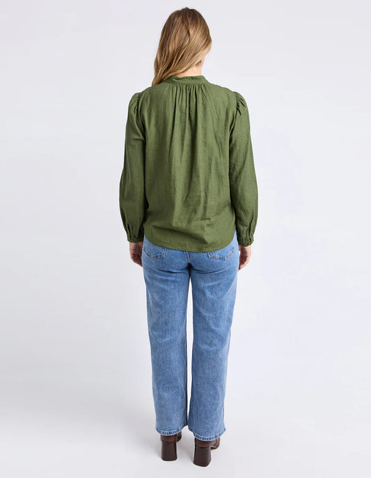 Back view of the Eleanor Top highlighting relaxed silhouette and linen‑viscose fabric.