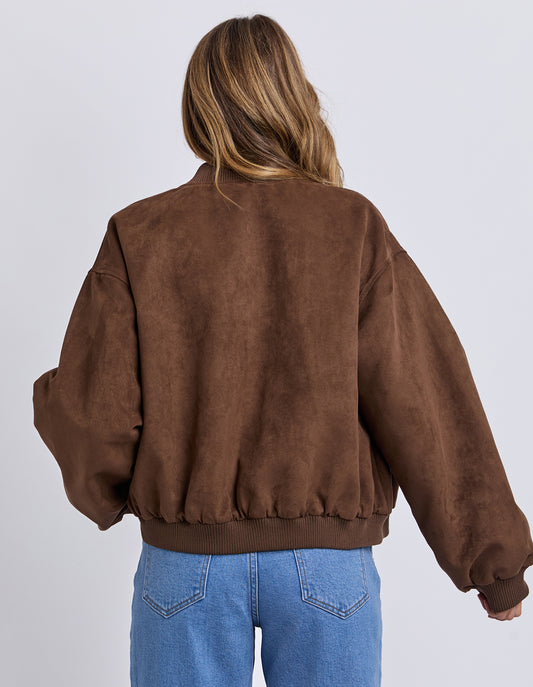Foxwood Evie Suede Bomber - Chocolate | Suede Look Bomber Jacket
