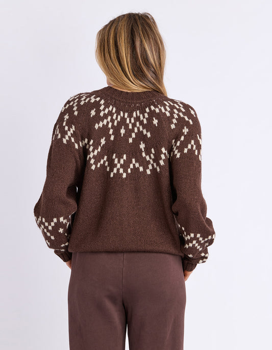 Foxwood Polar Knit Crew - Coffee | Wool Blend Intarsia Knit Jumper