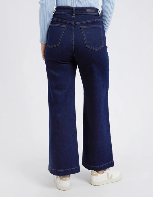 Foxwood Sarah Wide Leg Jean - Indigo Denim | High Rise Wide Leg Dark Blue Denim Jeans