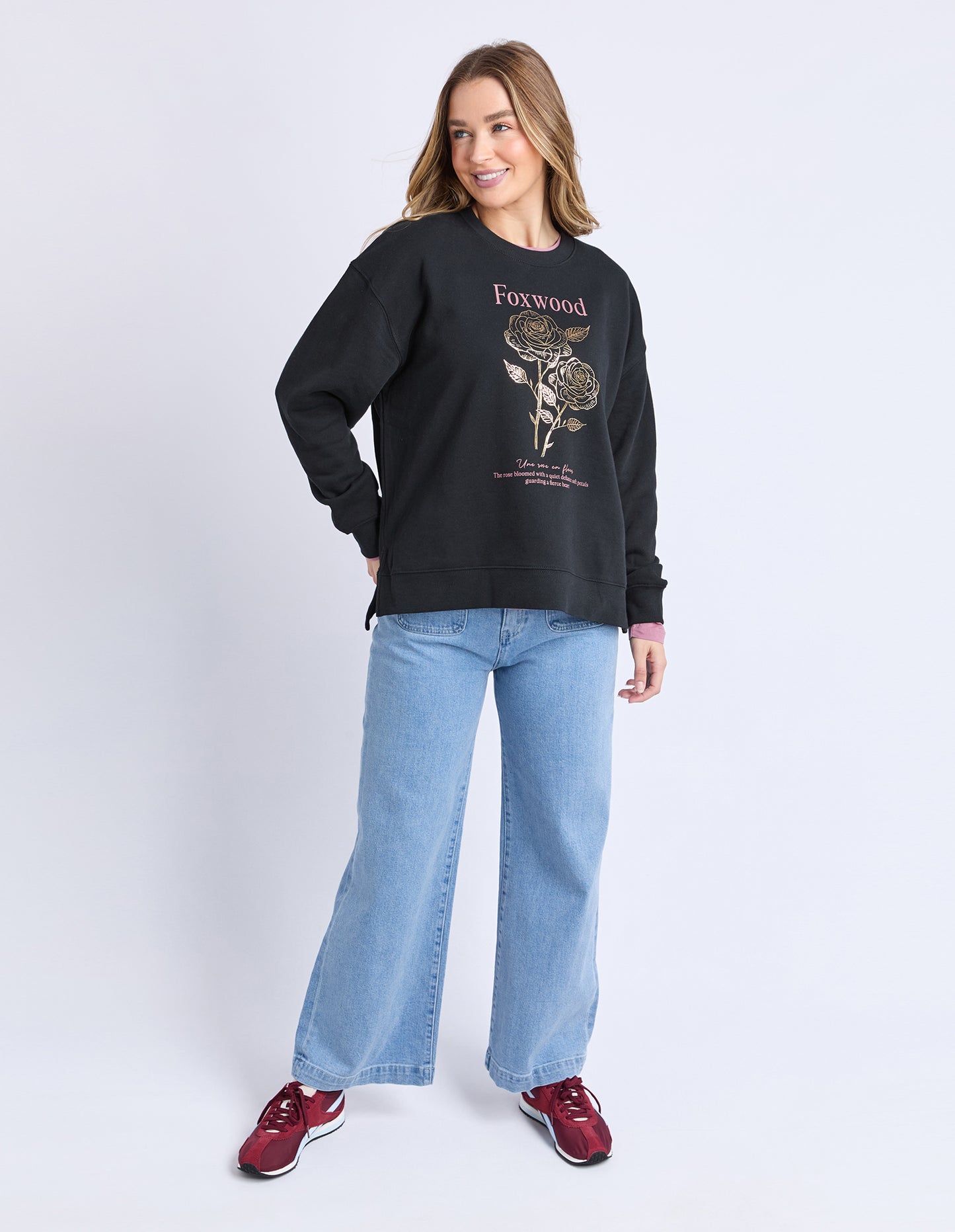 Foxwood Thorn Crew - Black | Oversized Floral Graphic Cotton Sweatshirt