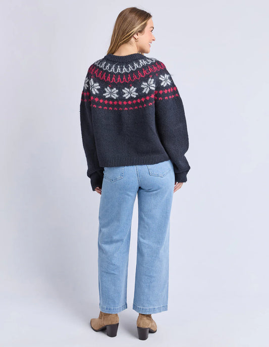 Foxwood Verbier Knit Crew Cardigan - Dark Sapphire | Women's Fair Isle Inspired Knit Cardi