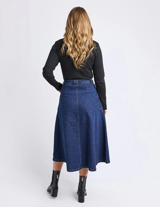 Foxwood Potter Skirt - Indigo | Women’s Stretch Cotton Midi Denim Skirt