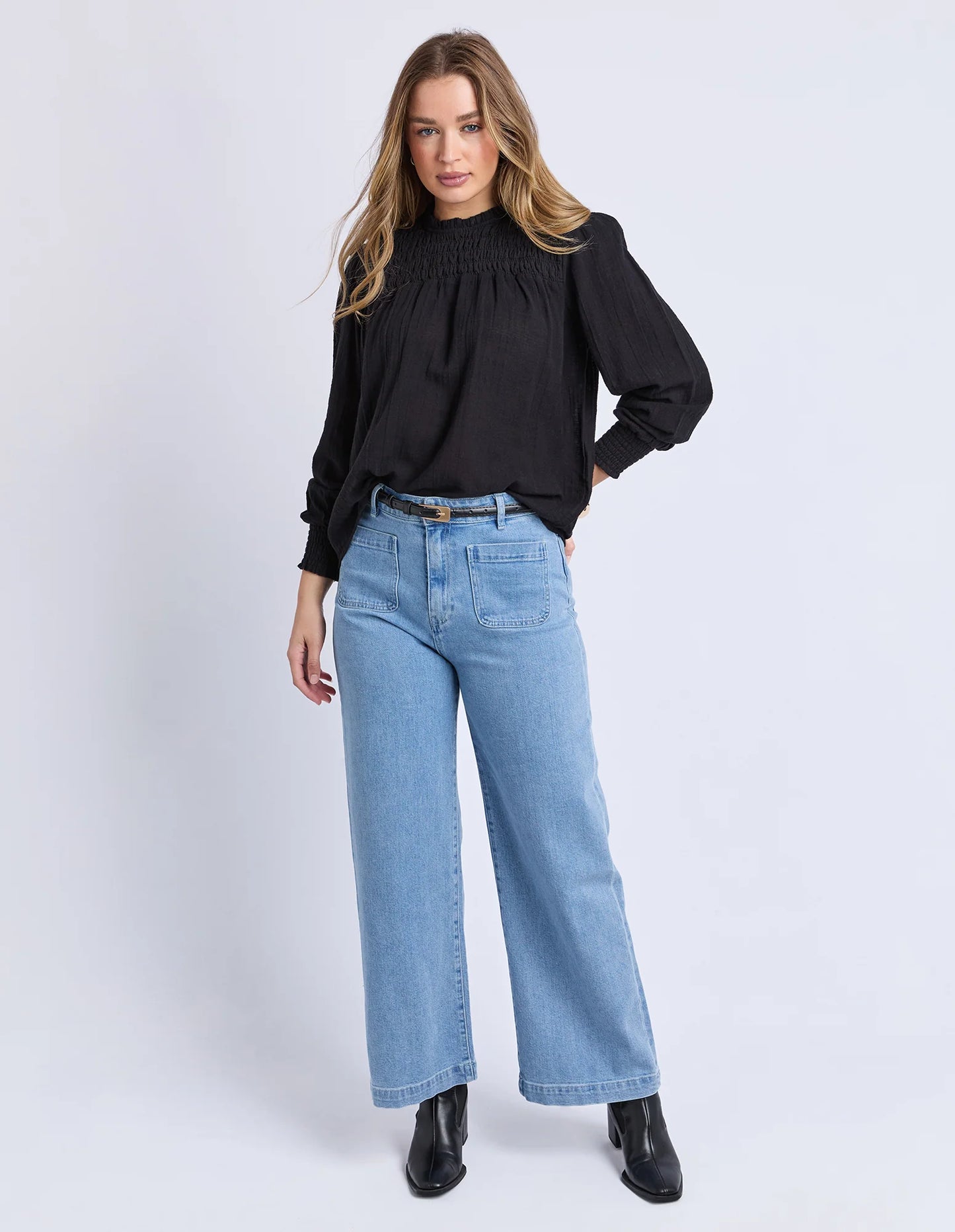 Foxwood Whitney Top - Black | Women’s Cotton Shirred Top