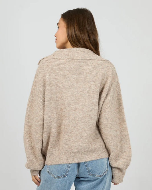 Silent Theory Bonni Knit Quarter Zip Jumper - Brown | Women's Quarter Zip Sweater