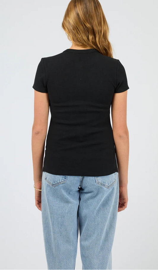 Silent Theory Button Up Short Sleeve Tee - Black | Women’s Ribbed Everyday T-Shirt