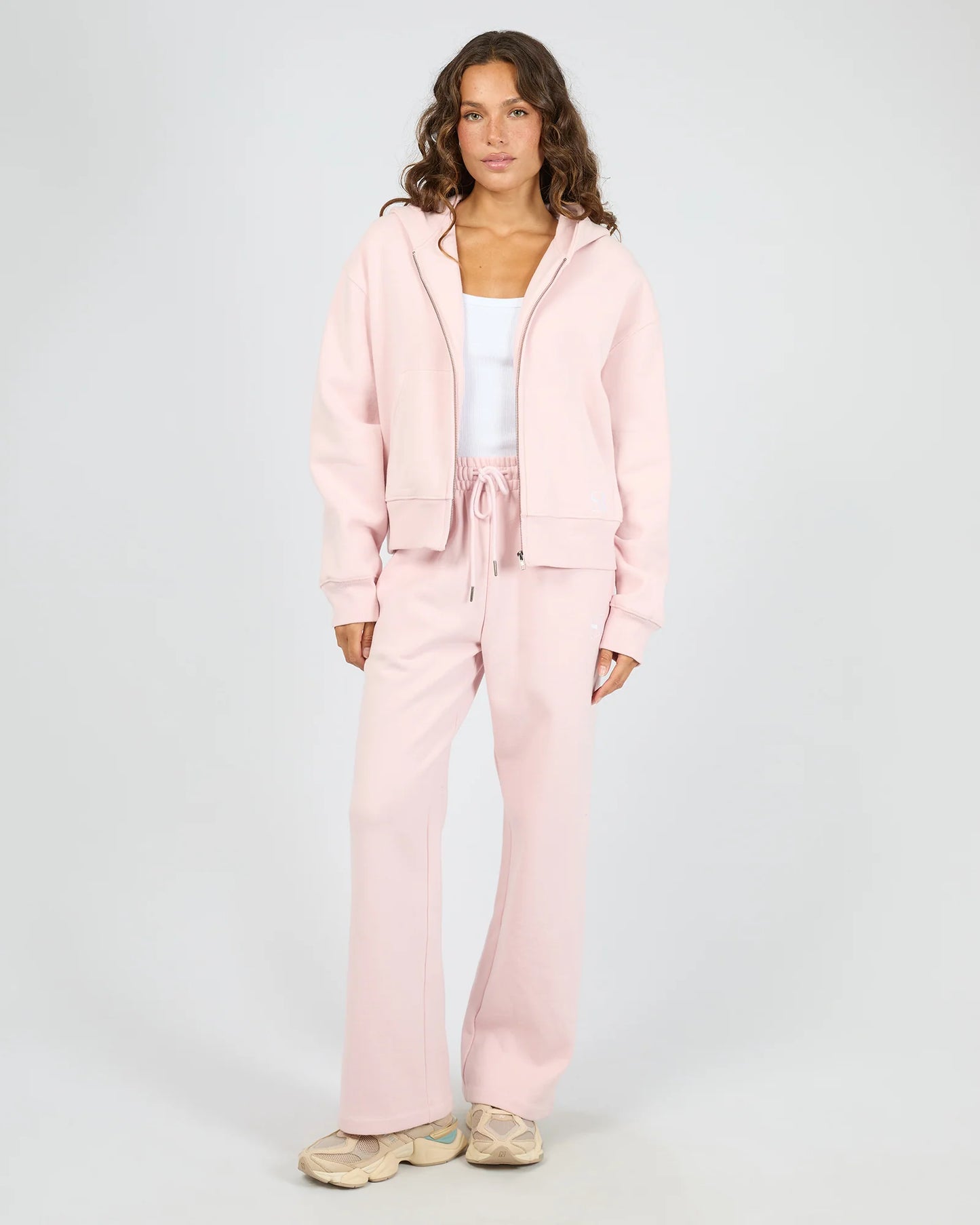 Silent Theory Luxe Zip Thru Hoodie - Pale Pink | Women's Cotton Fleece Zip Hoodie