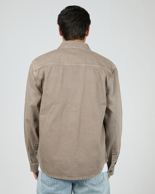 St Goliath Moab Long Sleeve Shirt - Mushroom | Men’s Button-Up Collared Overshirt Shirt