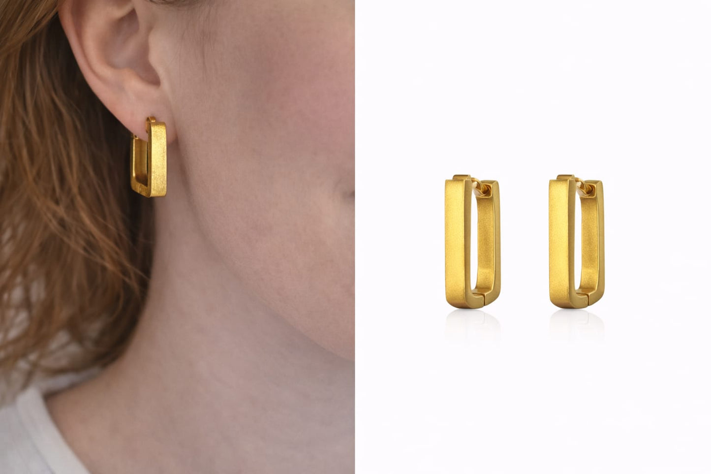 Steel Works Gold Rectangle Hoop Earrings - Belle | Hypoallergenic Surgical Steel