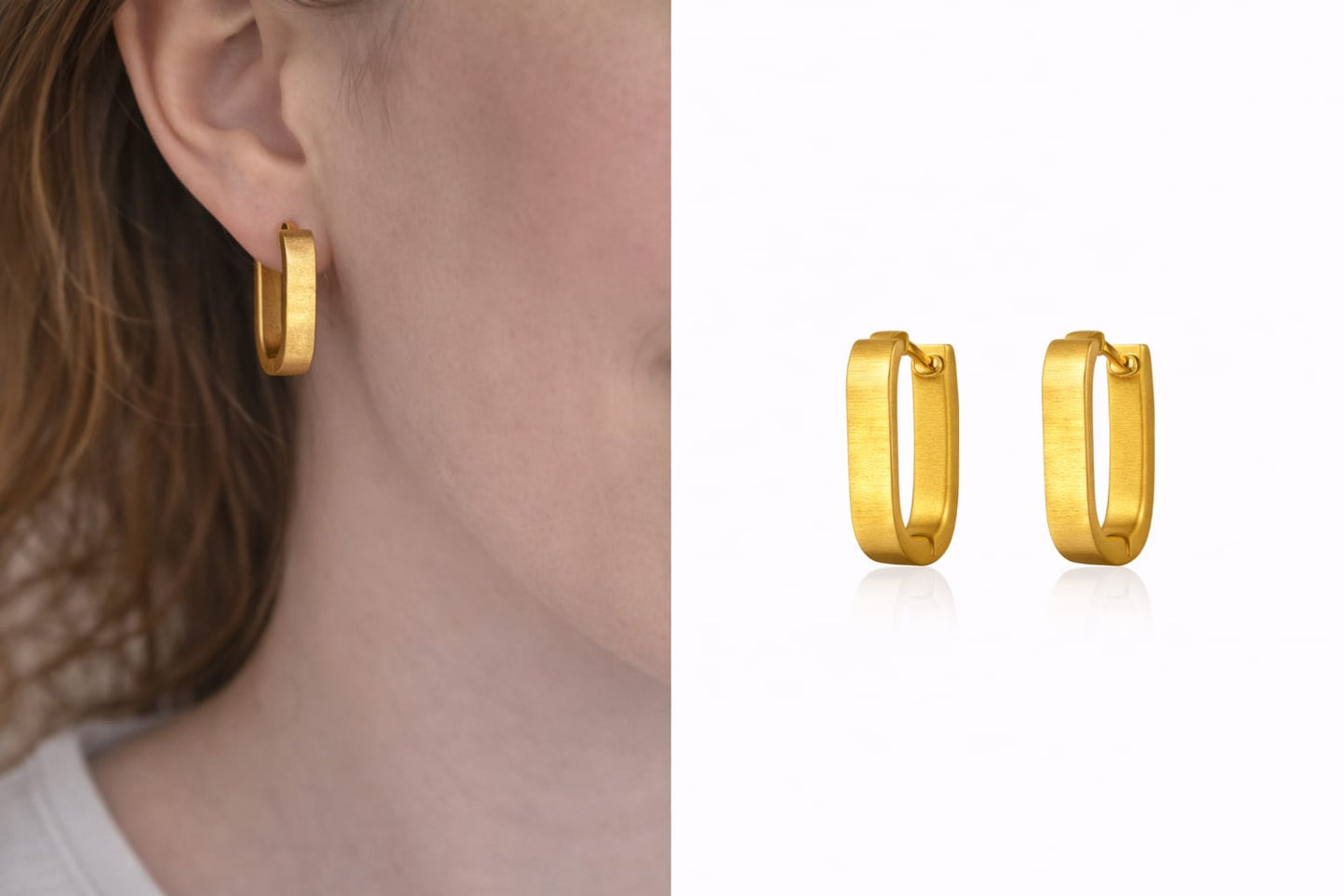 Steel Works Matte Gold Rectangle Hoop Earrings - Mia | Hypoallergenic Surgical Steel