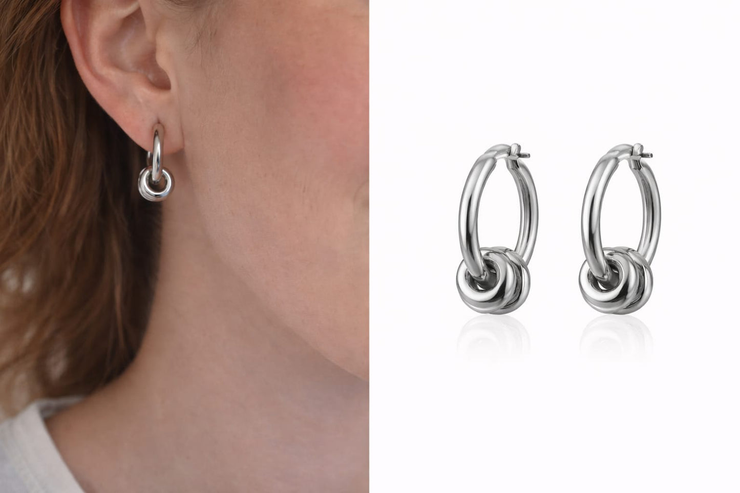 Steel Works Silver Knot Hoop Earrings - Rosa | Hypoallergenic Surgical Steel