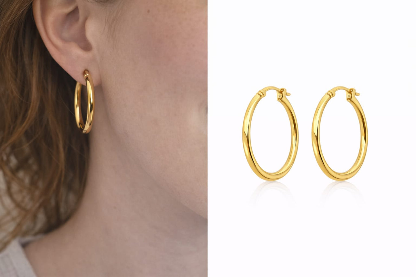 Steel Works Classic Gold Hoop Earrings - Mae | Hypoallergenic Surgical Steel