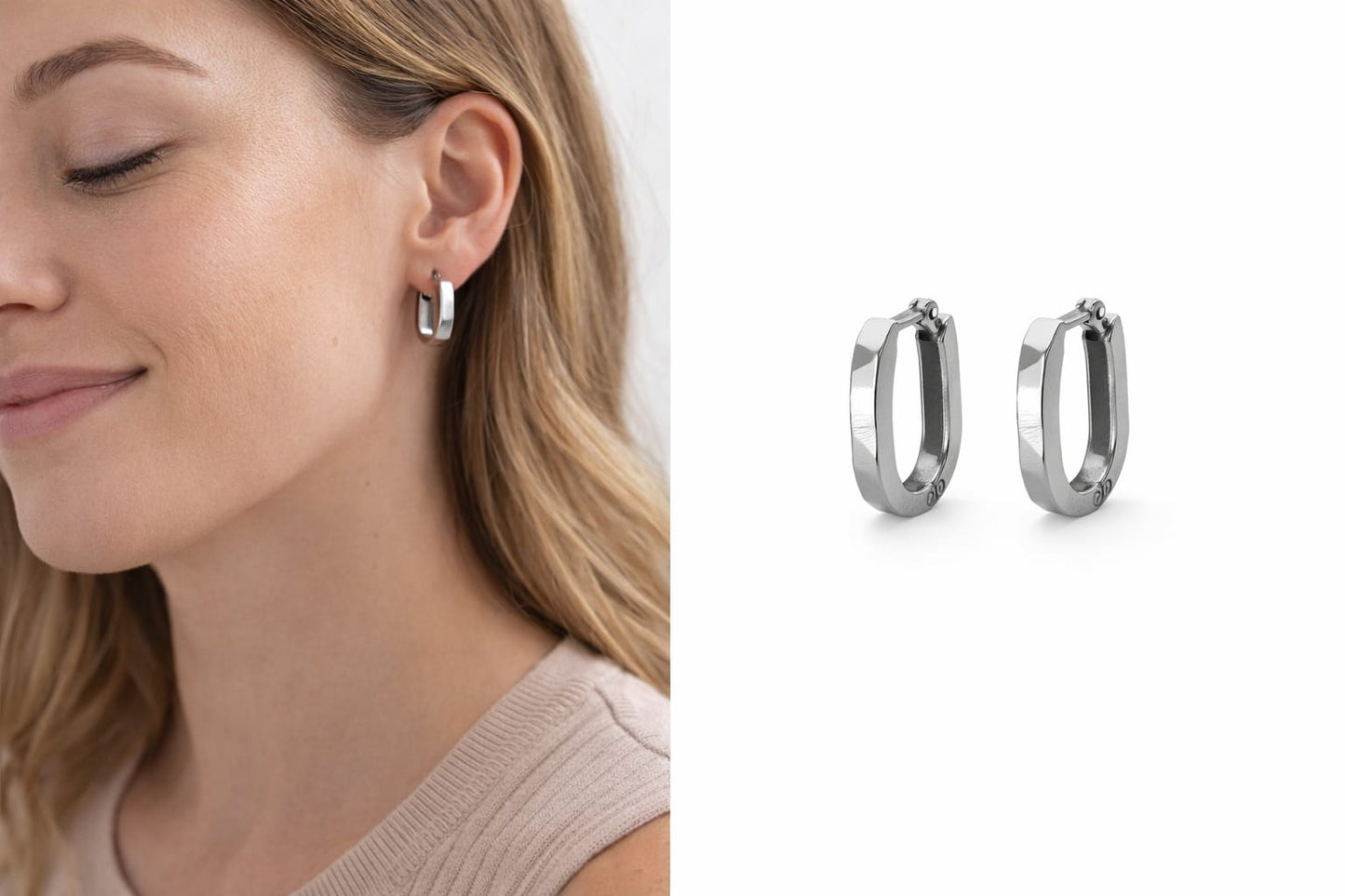 Steel Works Silver Angular Hoop Earrings - Mia | Hypoallergenic Surgical Steel