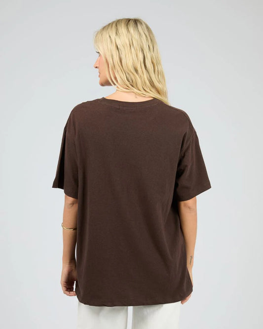 All About Eve Fiori Freschi Relaxed Tee - Brown | Women’s Graphic Cotton & Linen Tee