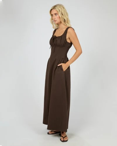 All About Eve Poppy Denim Dress – Brown | Women’s Cotton Denim Maxi
