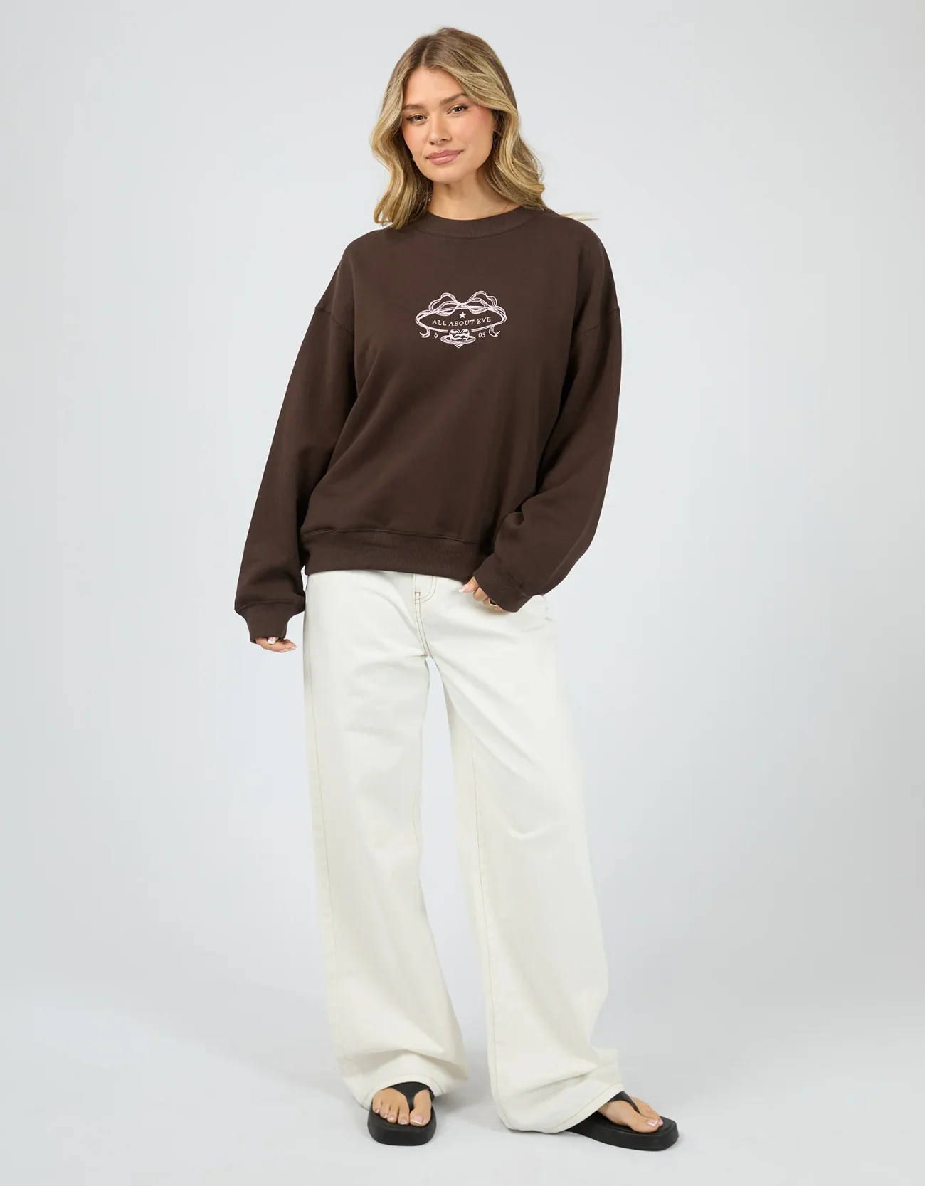 All About Eve Golden Hour Box Crew - Brown | Women's Everyday Cotton Sweatshirt