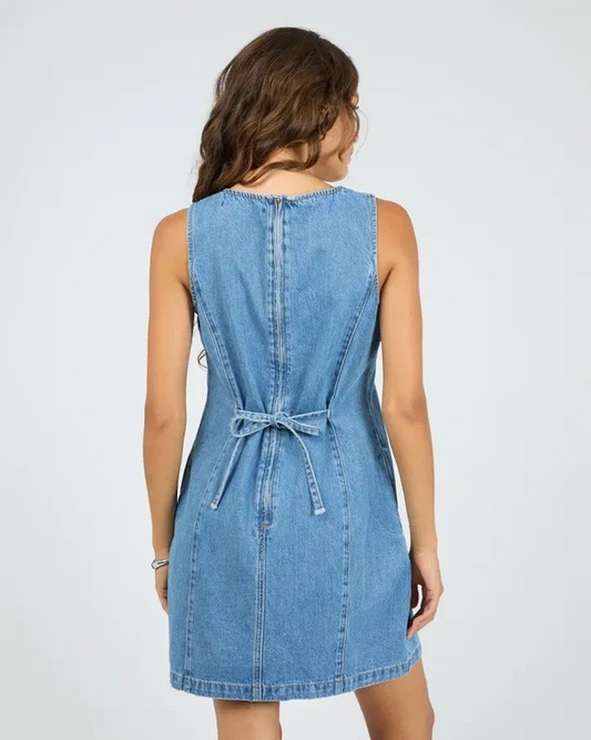 Silent Theory Gemma Mini Dress – Mid Denim Blue | Women’s Cotton Denim Mini Dress