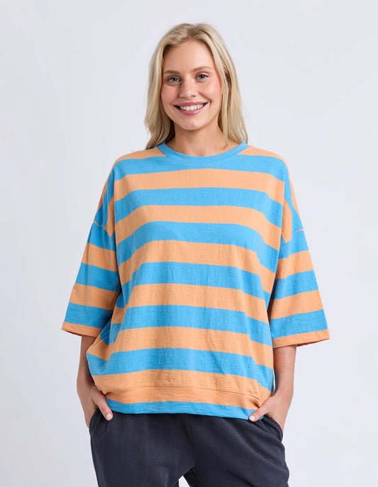 Elm Mazie Block Stripe Sweat – Azure Blue & Peach | Women’s Cotton Sweat
