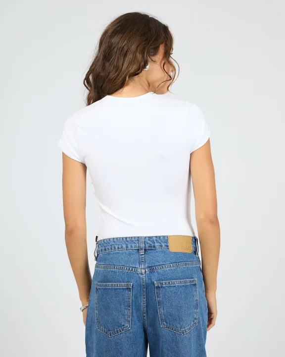 Silent Theory Luxe Rib Baby Tee - White | Women's Ribbed Top