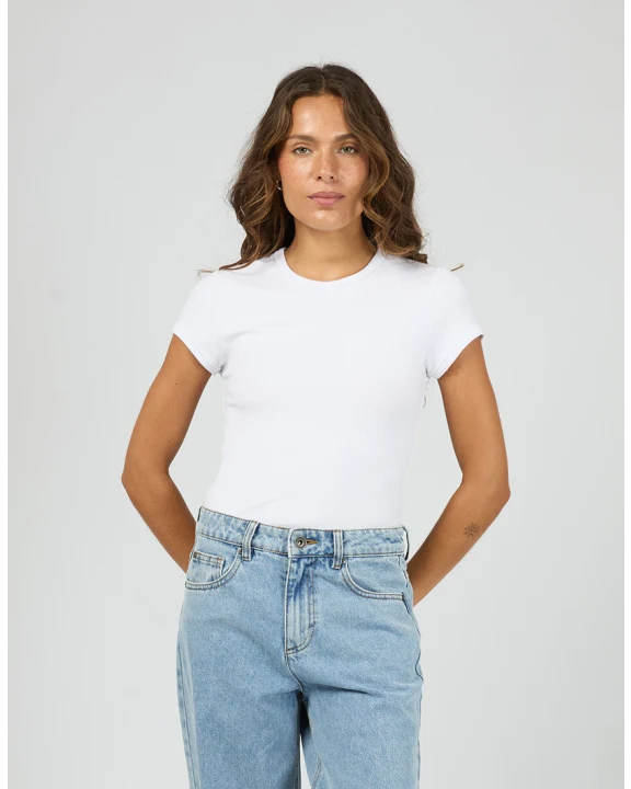 Silent Theory Luxe Rib Baby Tee - White | Women's Ribbed Top