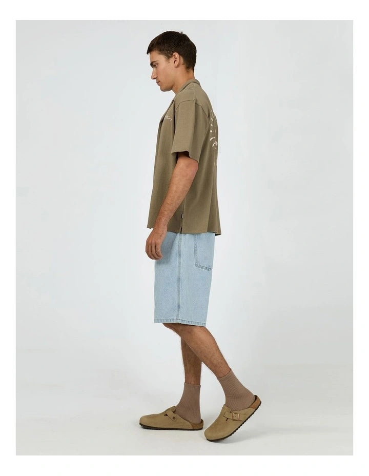 Silent Theory Rays Short Sleeve Shirt - Olive | Men's Relaxed Button‑Up Cotton Shirt