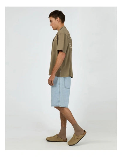 Silent Theory Rays Short Sleeve Shirt - Olive | Men's Relaxed Button‑Up Cotton Shirt