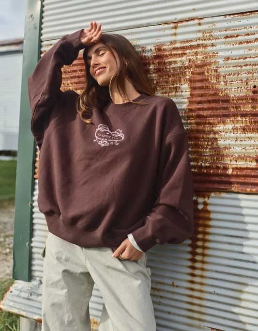 All About Eve Golden Hour Box Crew - Brown | Women's Everyday Cotton Sweatshirt