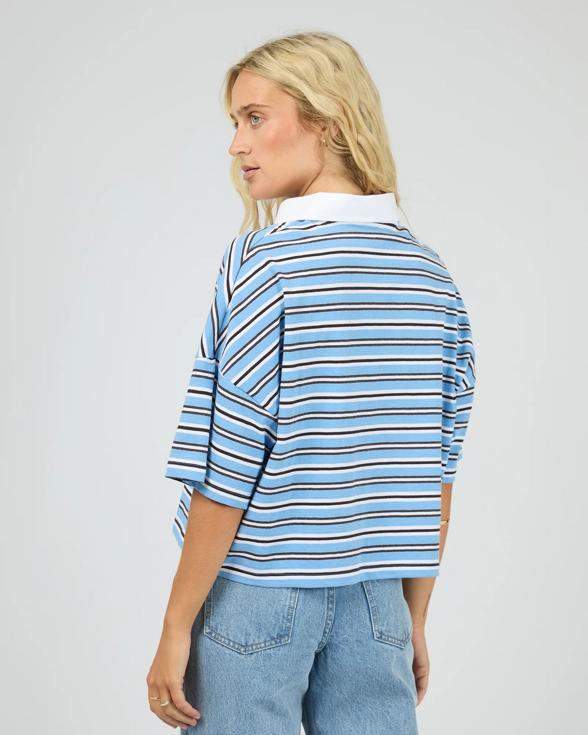 All About Eve Junie Stripe Rugby Tee – Blue | Women’s Yarn‑Dyed Cotton Rugby Tee