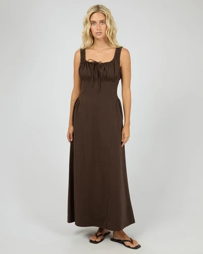All About Eve Poppy Denim Dress – Brown | Women’s Cotton Denim Maxi