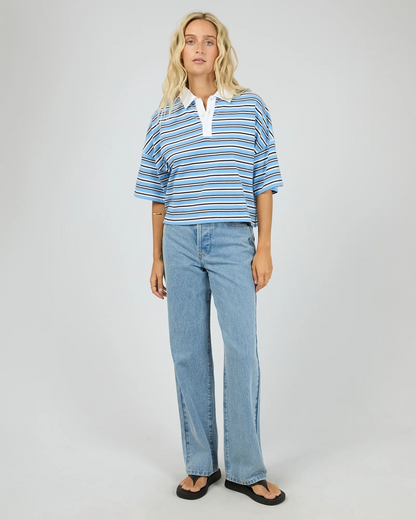 All About Eve Junie Stripe Rugby Tee – Blue | Women’s Yarn‑Dyed Cotton Rugby Tee
