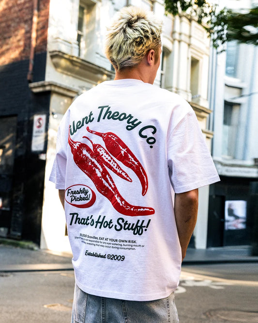 Silent Theory Hot Stuff Tee - White | Men's Oversized Cotton Graphic T-Shirt