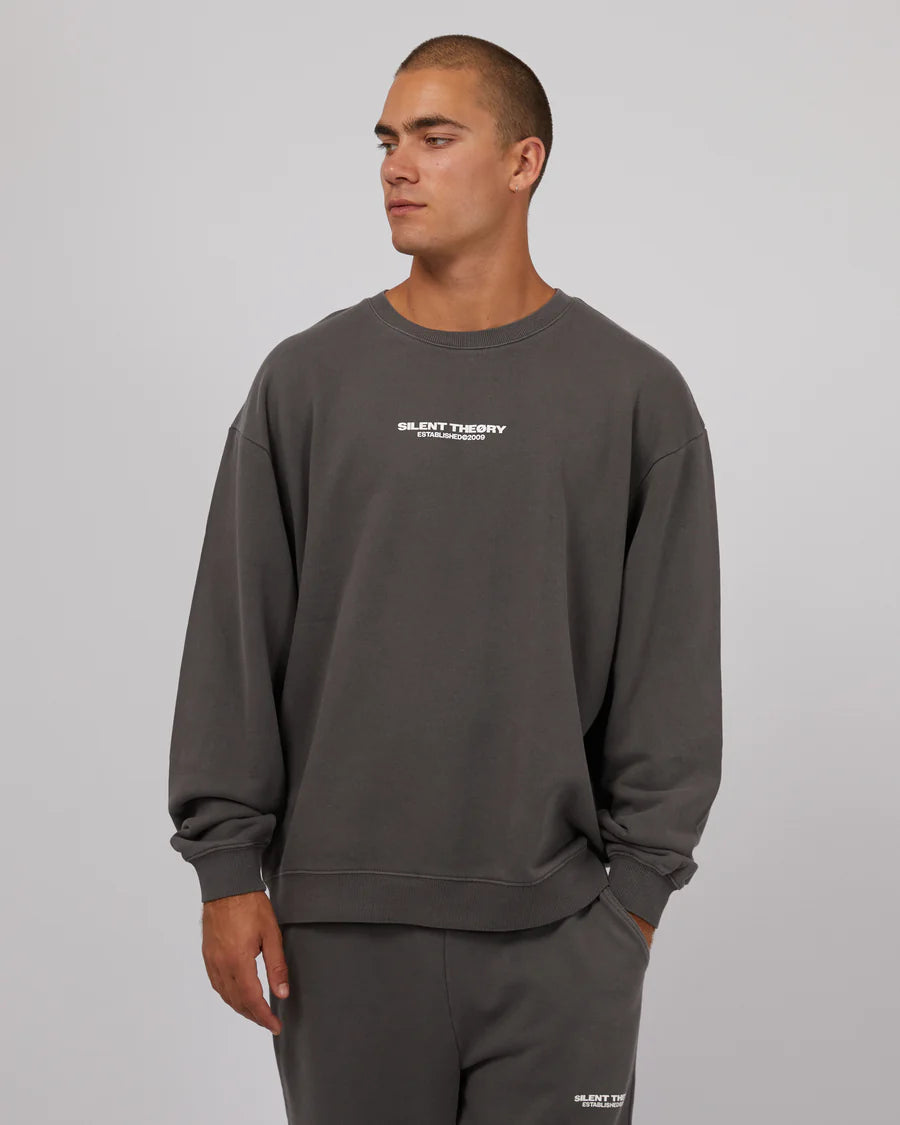Silent Theory Essential Theory Crew - Coal | Men's Cotton Blend Casual Crewneck Sweatshirt