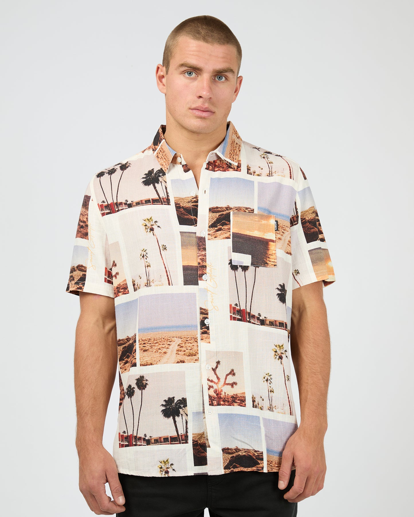St Goliath Album Short Sleeve Shirt - White | Men's Casual Button Front Top